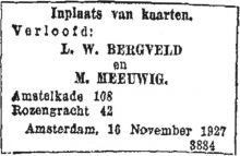 1927 Verloofd Lamberta Wilhelmina Bergveld en Marinus Meeuwig 